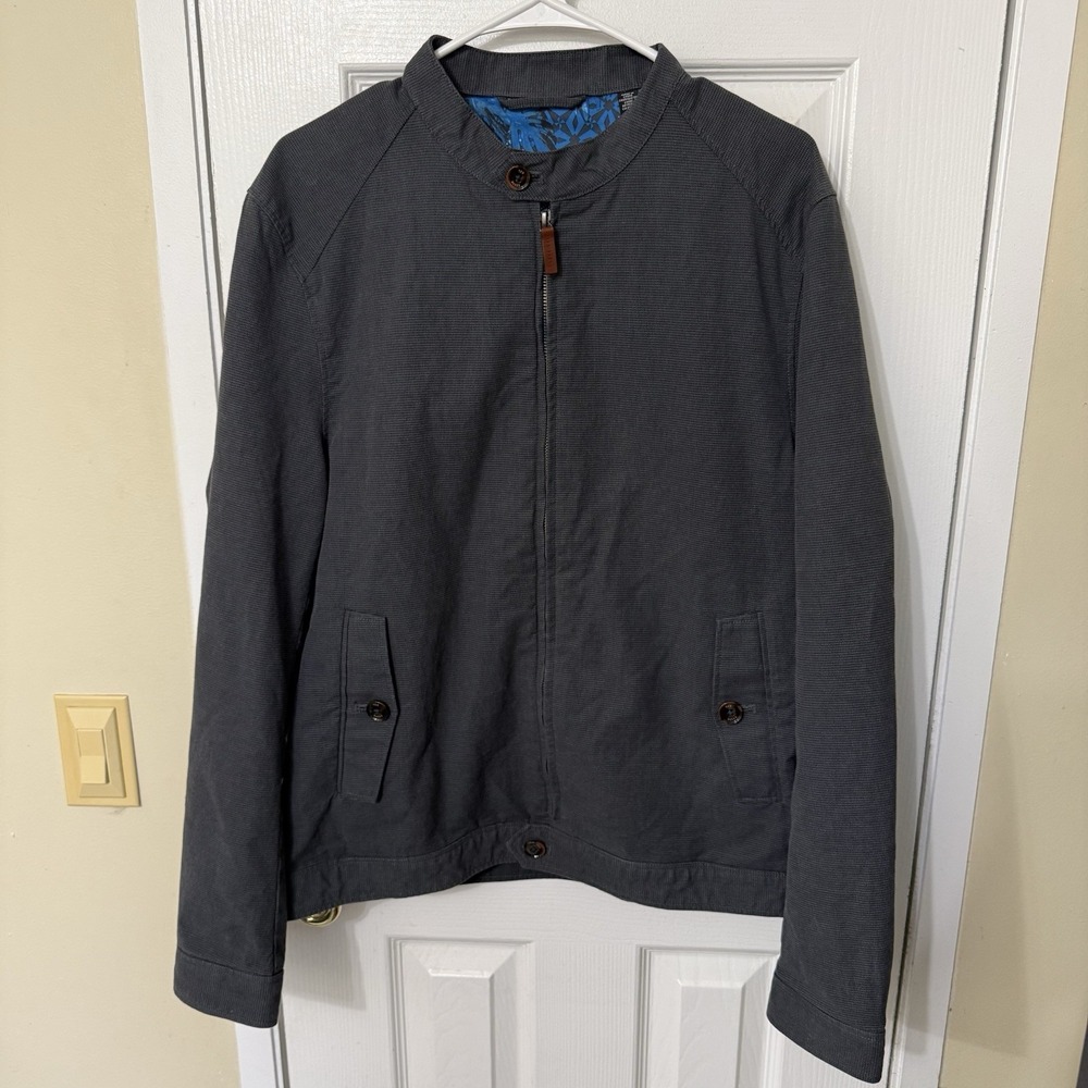 Ted Baker Jacket Mens Size 5 Gray Kinver Full Zip Bomber Pockets Quiet Luxury
